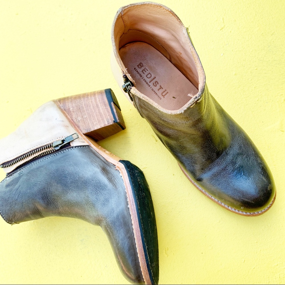 BED STU Isla two toned leather ankle booties boots heels 8.5 distressed